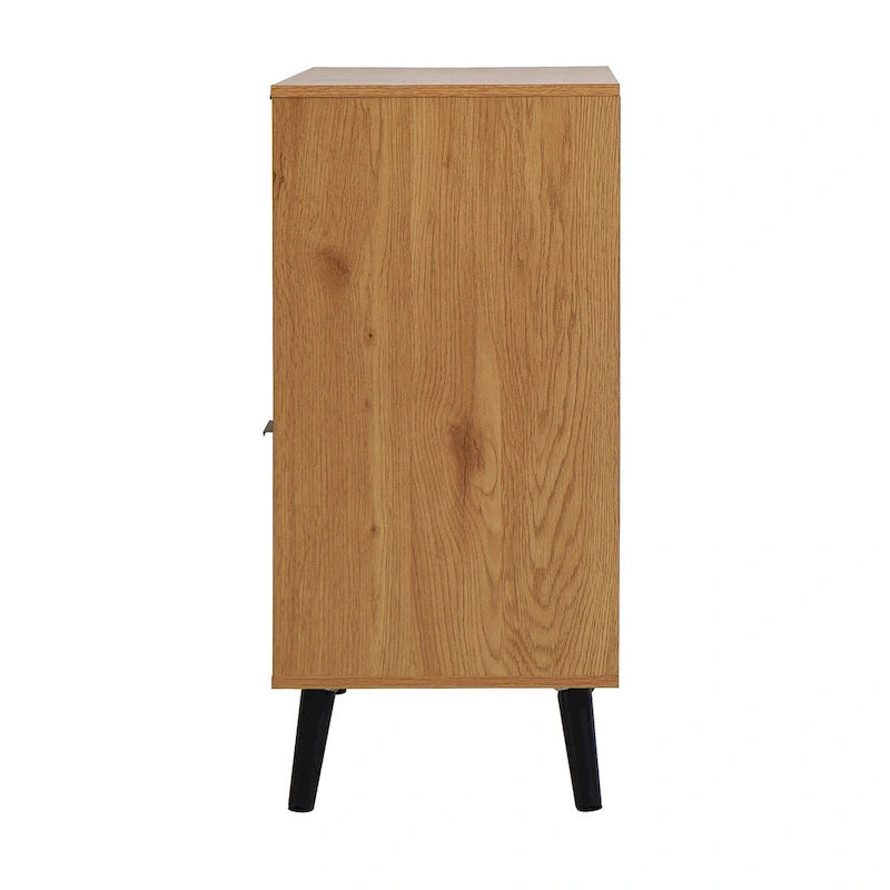 3-Drawer Storage Cabinet with Adjustable Shelf and Door, Natural Wood & Gray