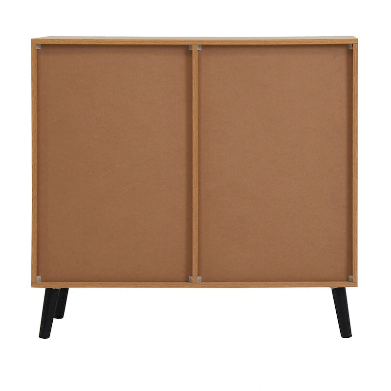 3-Drawer Storage Cabinet with Adjustable Shelf and Door, Natural Wood & Gray