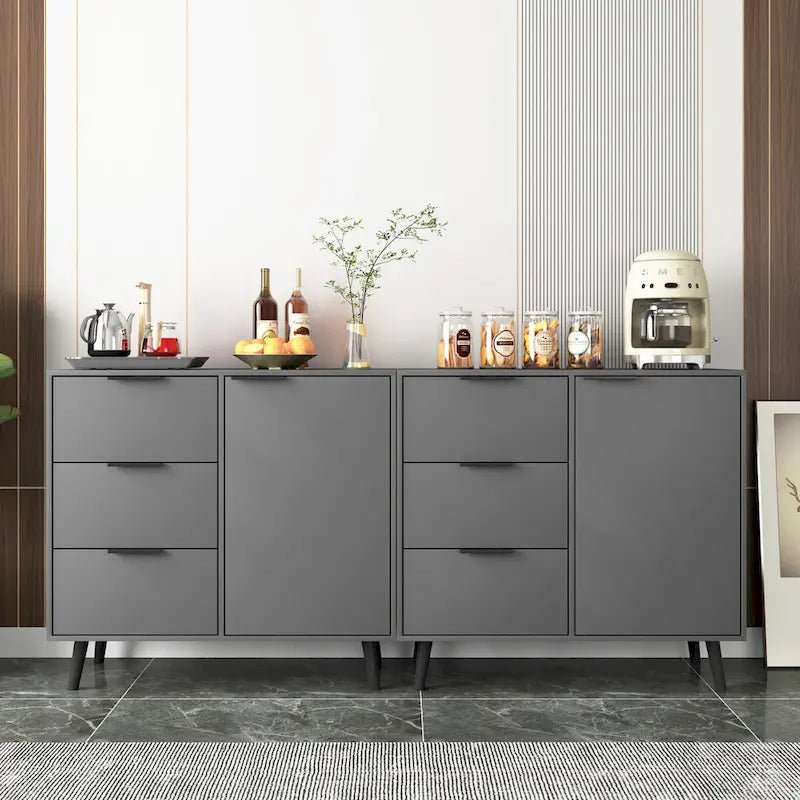 3-Drawer Storage Cabinet with Adjustable Shelf and Door, Natural Wood & Gray