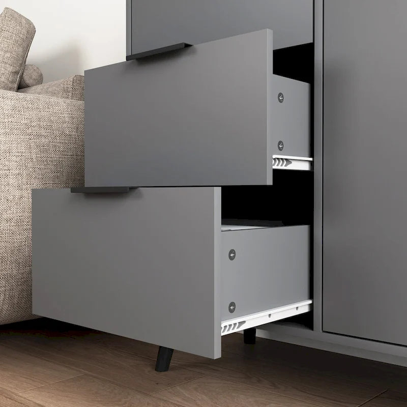 3-Drawer Storage Cabinet with Adjustable Shelf and Door, Natural Wood & Gray