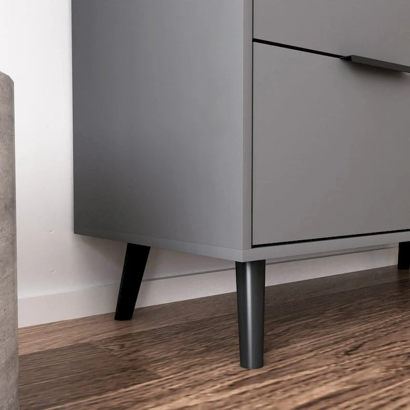 3-Drawer Storage Cabinet with Adjustable Shelf and Door, Natural Wood & Gray