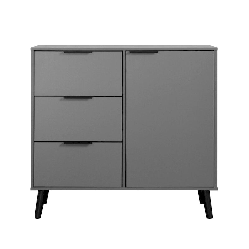 3-Drawer Storage Cabinet with Adjustable Shelf and Door, Natural Wood & Gray