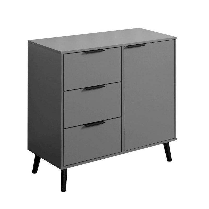 3-Drawer Storage Cabinet with Adjustable Shelf and Door, Natural Wood & Gray