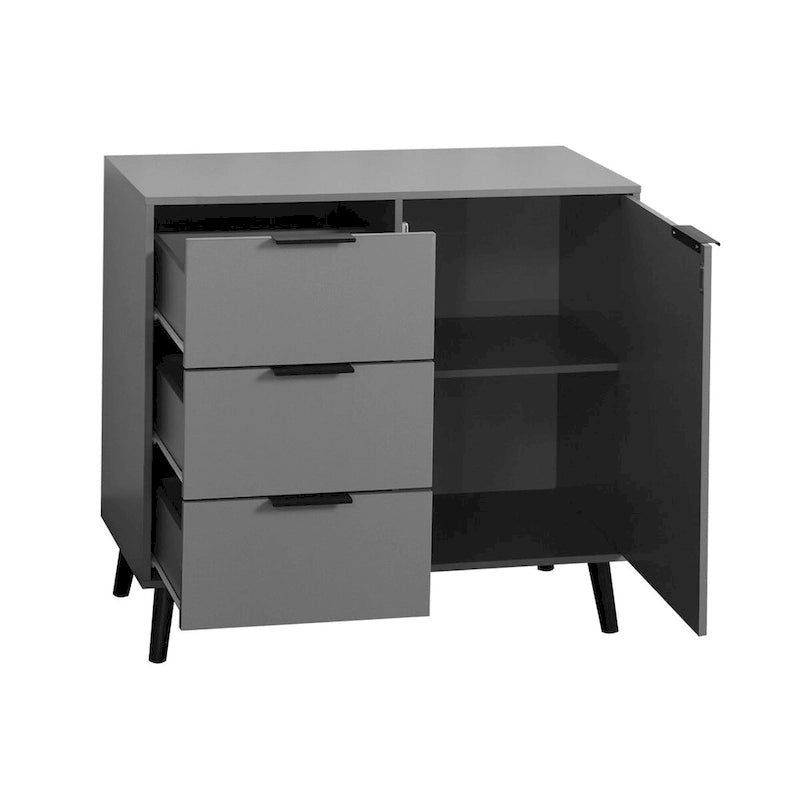3-Drawer Storage Cabinet with Adjustable Shelf and Door, Natural Wood & Gray