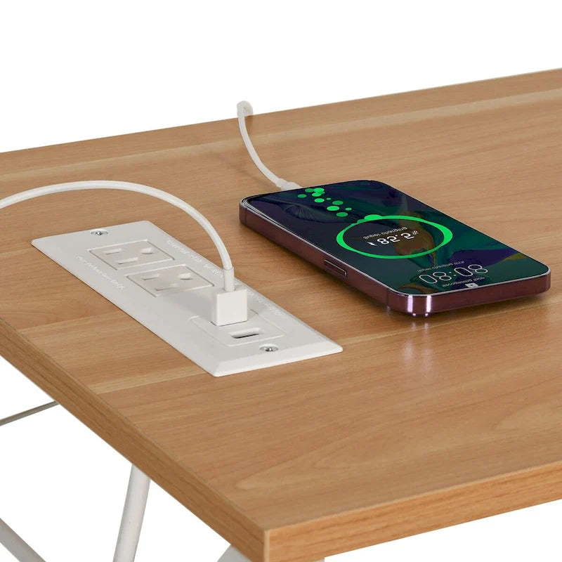 Carrello da cucina bianco con ruote, ripiani portaoggetti, mobiletto e presa elettrica